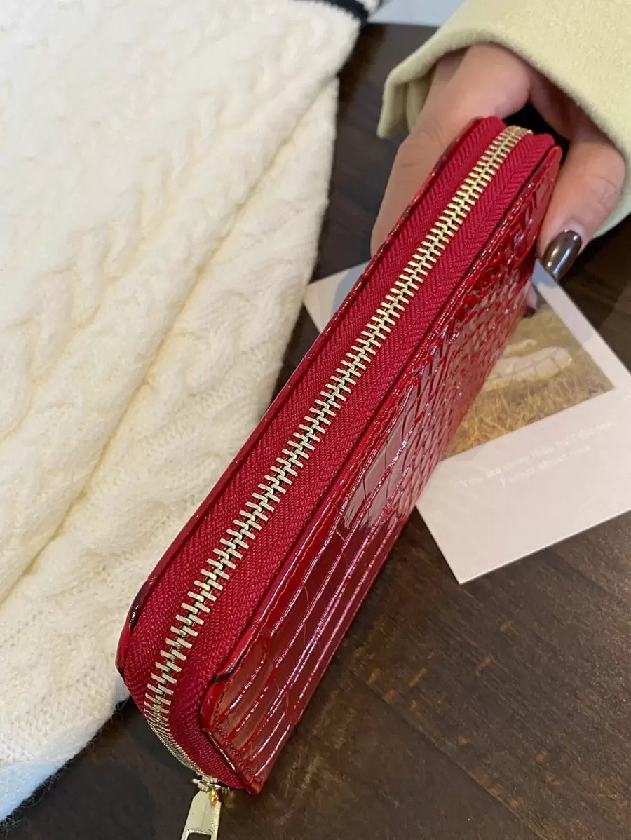 portefeuille femme ecaille crocodile croci rouge 4