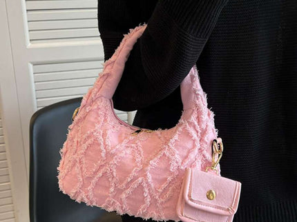 sac a main rose style brodee et efilochee chou avec petite sacoche accrochee
