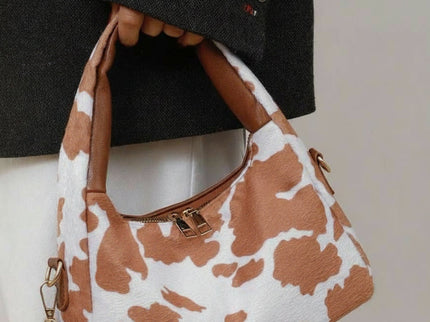 sac a main style tache marron et blanc style animale avec petite sacoche 
