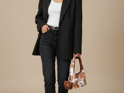 sac a main style tache marron et blanc style animale avec petite sacoche  portee deux mains