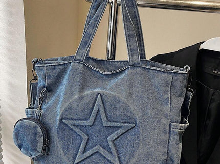 sac cabas bleu en denim pour femme a double sangle accroche a porte habit