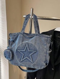 sac cabas bleu en denim pour femme a double sangle accroche a porte habit