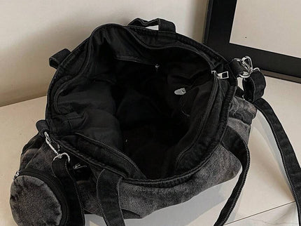 sac cabas en jeans noir pour femme interieur contenance fermeture eclair 