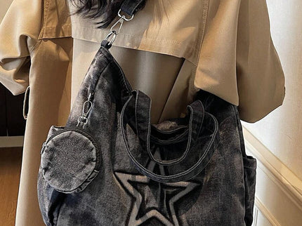 sac cabas en jeans noir pour femme porte de derriere
