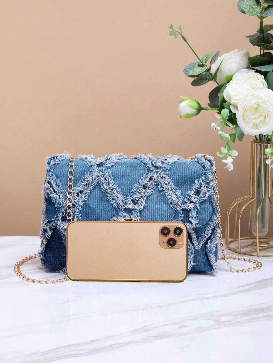 sac à main femme bandoulière chaîne finition denim 4