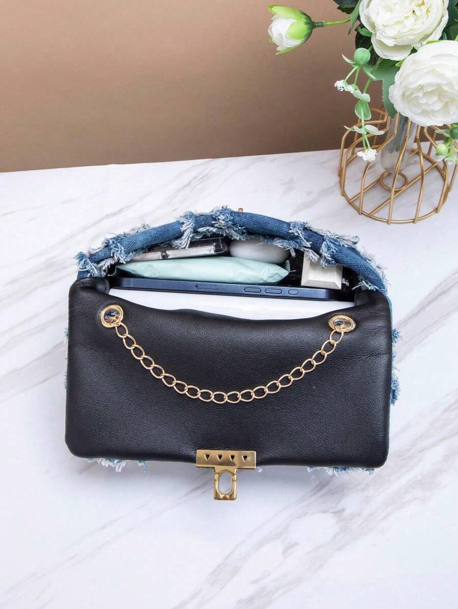 sac à main femme bandoulière chaîne finition denim 5