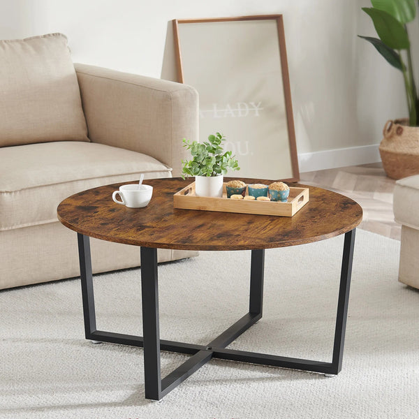 table basse JUIA ronde en bois et métal style industriel