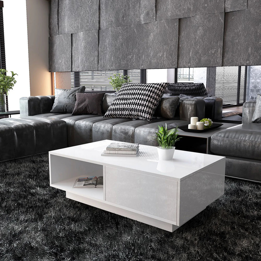 table basse RECA rectangulaire avec finition brillante noire