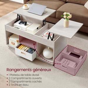 table basse avec plateau relevable bidirectionnel BALE

