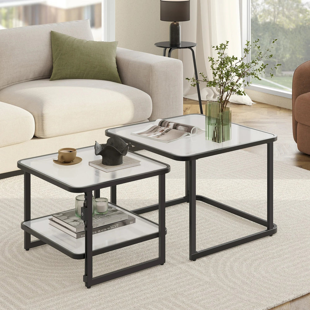 table basse gigogne HUAI en verre givré avec LED intégrée