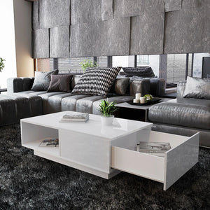 table basse moderne blanche avec éclairage LED intégré