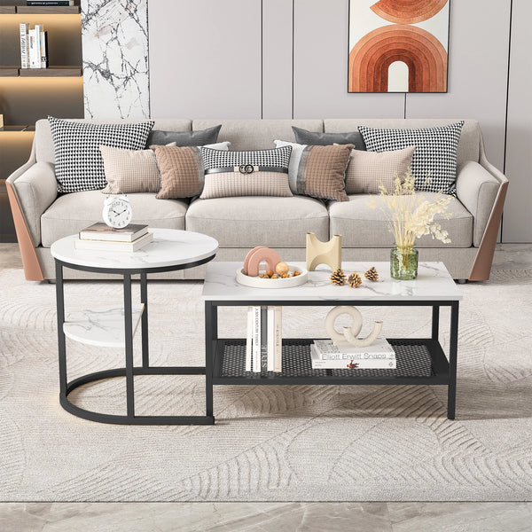 table basse ronde et rectangulaire noire pour salon contemporain

