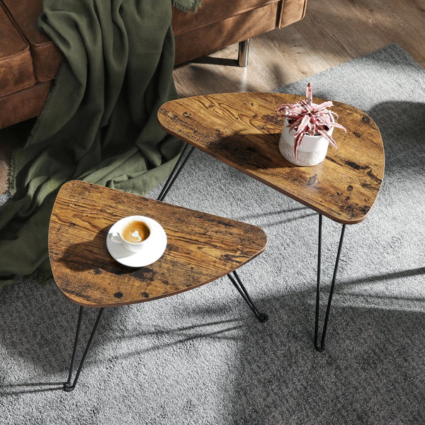 tables basses gigognes LOSA avec plateau bois foncé et cadre métallique