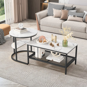 tables basses marbre noir avec cadre en métal moderne