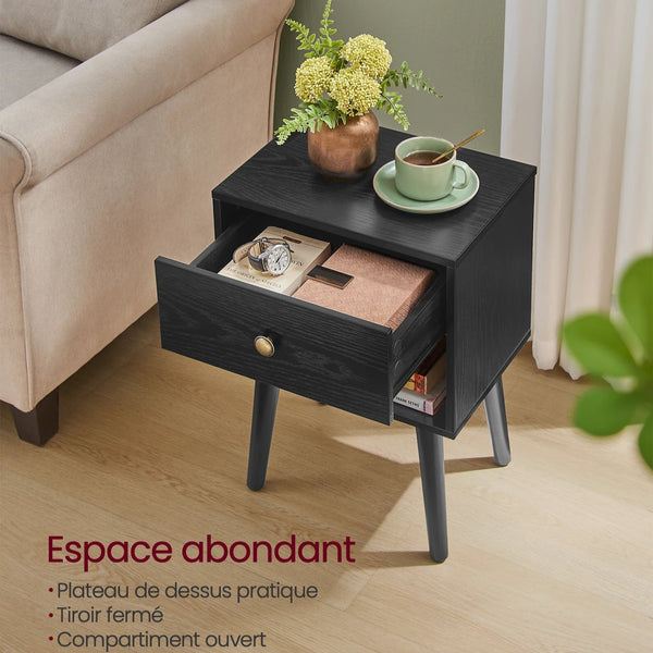 vue latérale de la table de chevet JIAL avec étagère ouverte