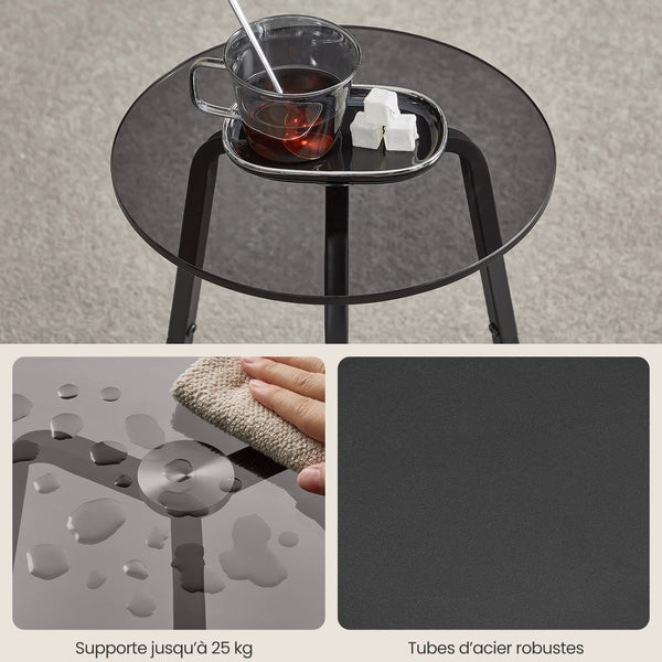 zoom plan plateau en verre table de chevet 